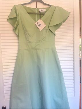 Love Bonito NWT Sage Mint V-Neck Midi Dress with Flutter Sleeves 100% Cotton